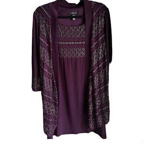 R&M Richards Deep Plum Maroon Elegant Flowy Sheath Dress Silver Embroidery Sz 10